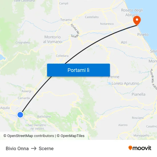 Bivio Onna to Scerne map