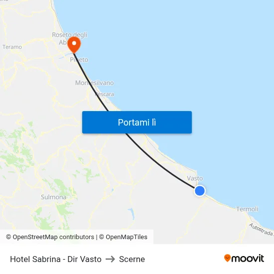 Hotel Sabrina - Dir Vasto to Scerne map