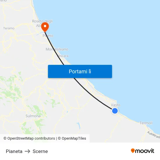 Pianeta to Scerne map