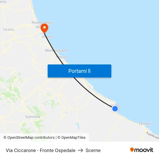 Via Ciccarone - Fronte Ospedale to Scerne map
