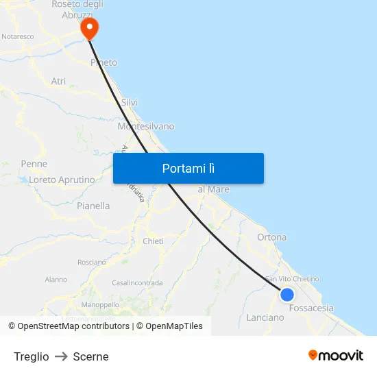 Treglio to Scerne map