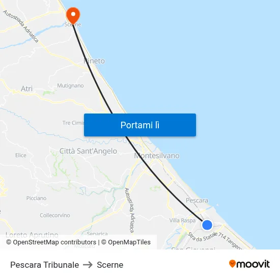 Pescara Tribunale to Scerne map