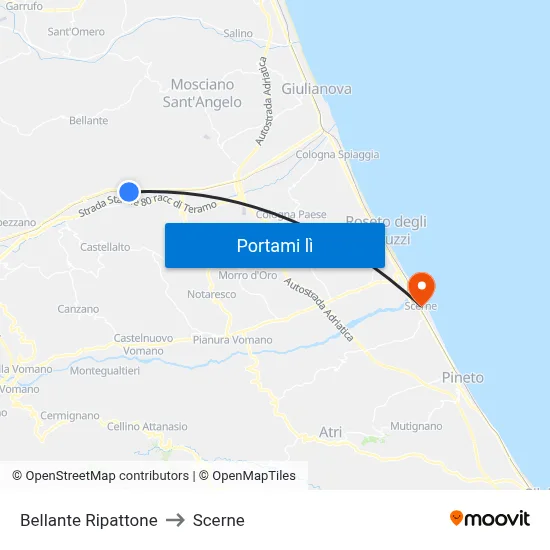 Bellante Ripattone to Scerne map
