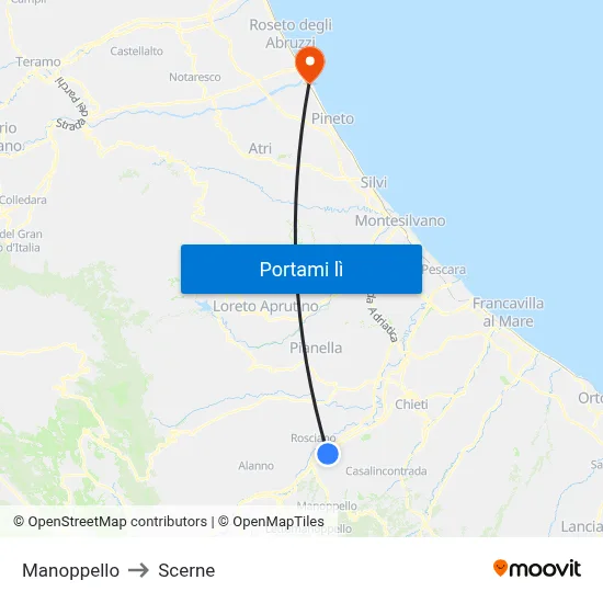 Manoppello to Scerne map