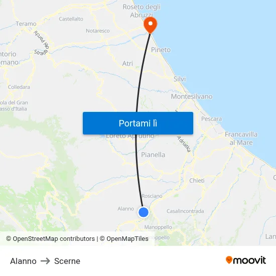 Alanno to Scerne map