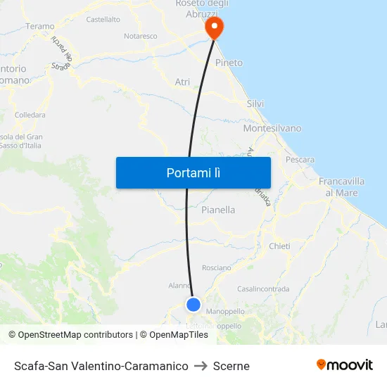 Scafa-San Valentino-Caramanico to Scerne map
