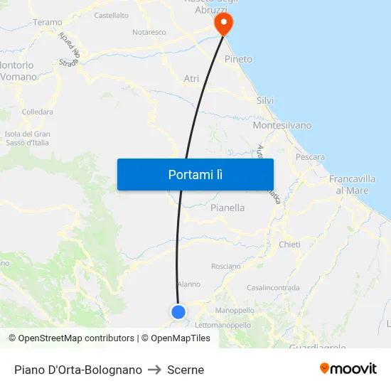 Piano D'Orta-Bolognano to Scerne map