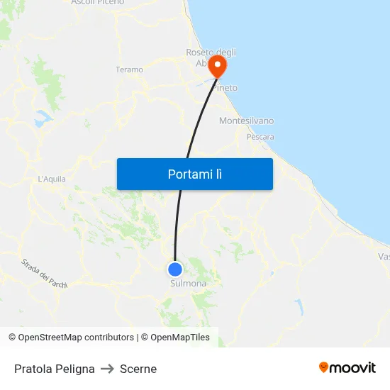 Pratola Peligna to Scerne map