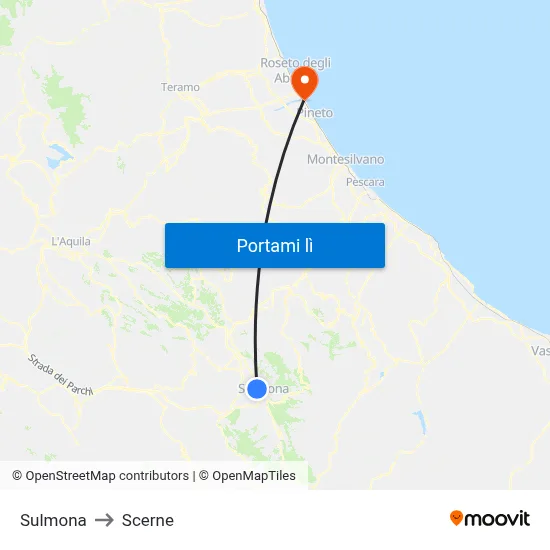 Sulmona to Scerne map