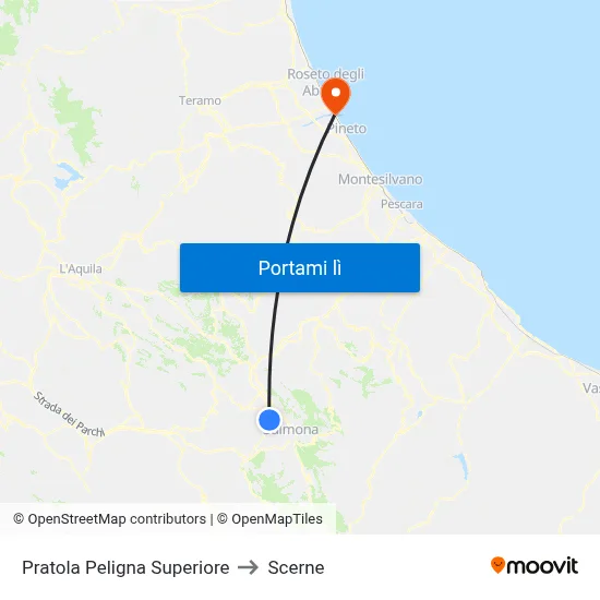 Pratola Peligna Superiore to Scerne map