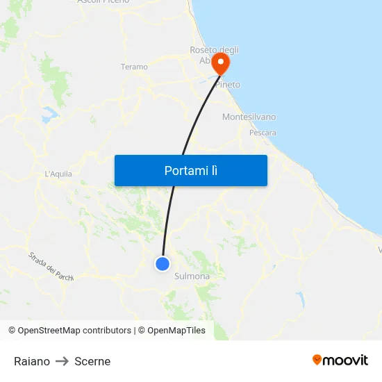 Raiano to Scerne map