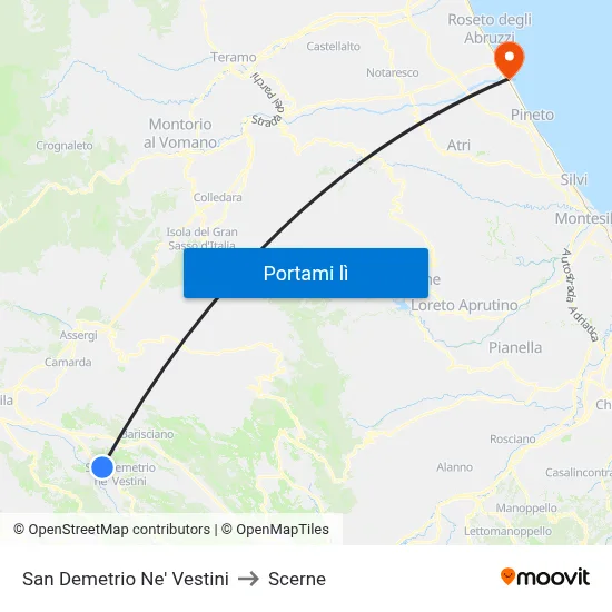San Demetrio Ne' Vestini to Scerne map