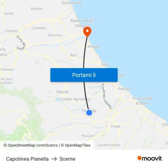 Capolinea Pianella to Scerne map