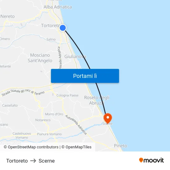 Tortoreto to Scerne map
