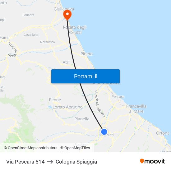 Via Pescara 514 to Cologna Spiaggia map