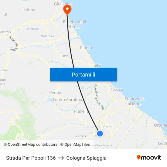 Strada Per Popoli 136 to Cologna Spiaggia map