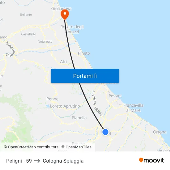 Peligni - 59 to Cologna Spiaggia map
