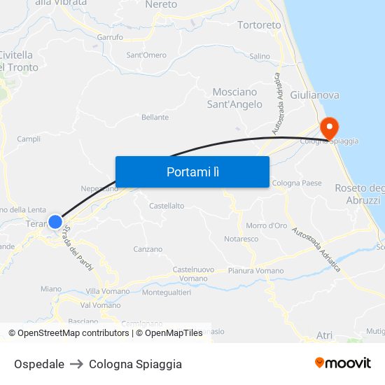 Ospedale to Cologna Spiaggia map