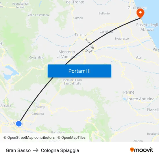 Gran Sasso to Cologna Spiaggia map