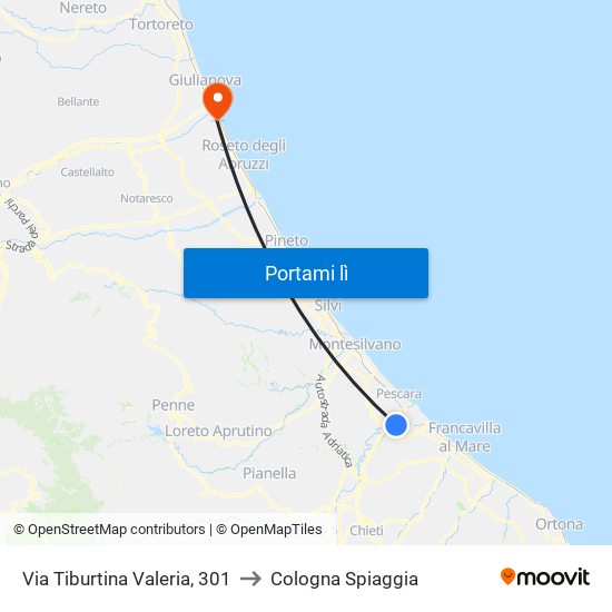 Via Tiburtina Valeria, 301 to Cologna Spiaggia map