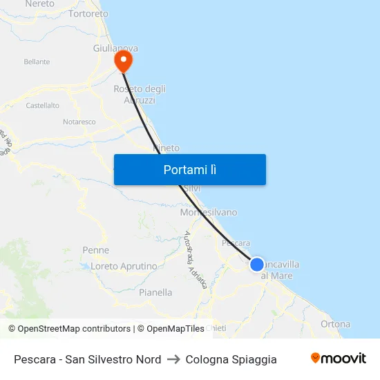 Pescara - San Silvestro Nord to Cologna Spiaggia map