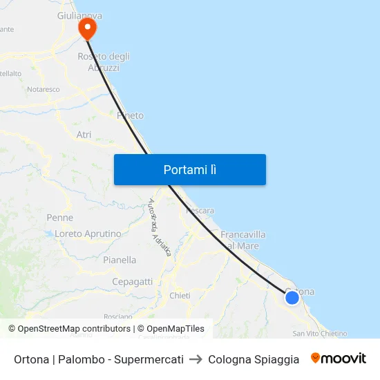 Ortona | Palombo - Supermercati to Cologna Spiaggia map