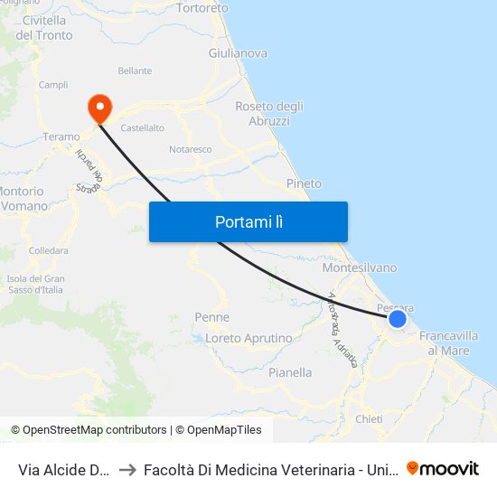 Via Alcide De Gasperi, 8 to Facoltà Di Medicina Veterinaria - Università Degli Studi Di Teramo map