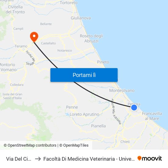 Via Del Circuito, 26 to Facoltà Di Medicina Veterinaria - Università Degli Studi Di Teramo map