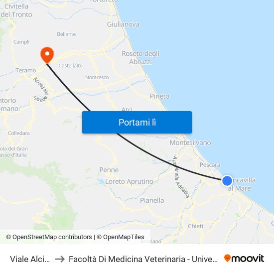 Viale Alcione, 265 to Facoltà Di Medicina Veterinaria - Università Degli Studi Di Teramo map