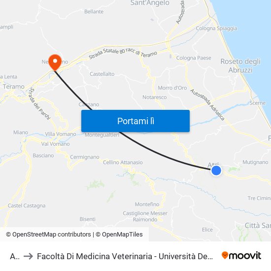 Atri to Facoltà Di Medicina Veterinaria - Università Degli Studi Di Teramo map