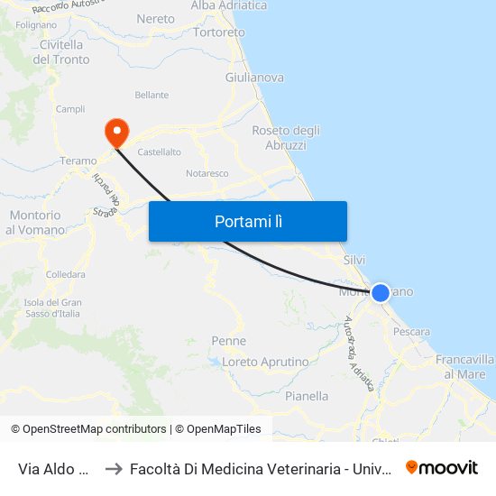 Via Aldo Moro, 117 to Facoltà Di Medicina Veterinaria - Università Degli Studi Di Teramo map