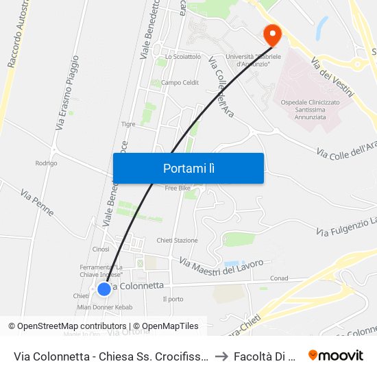 Via Colonnetta - Chiesa Ss. Crocifisso (P.Le Marconi-Fs) to Facoltà Di Medicina map