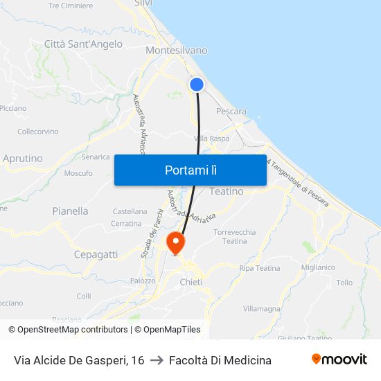 Via Alcide De Gasperi, 16 to Facoltà Di Medicina map