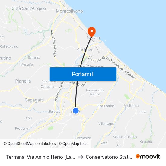 Terminal Via Asinio Herio (Largo Cavallerizza - San Giustino) to Conservatorio Statale ""Luisa D'Annunzio"" map