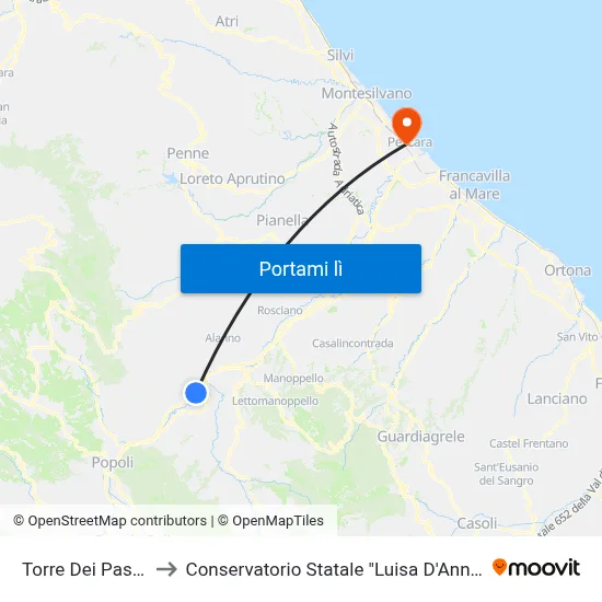 Torre Dei Passeri to Conservatorio Statale "Luisa D'Annunzio" map
