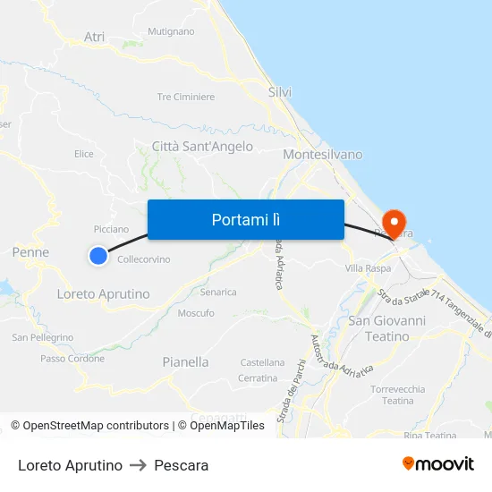 Loreto Aprutino to Pescara map