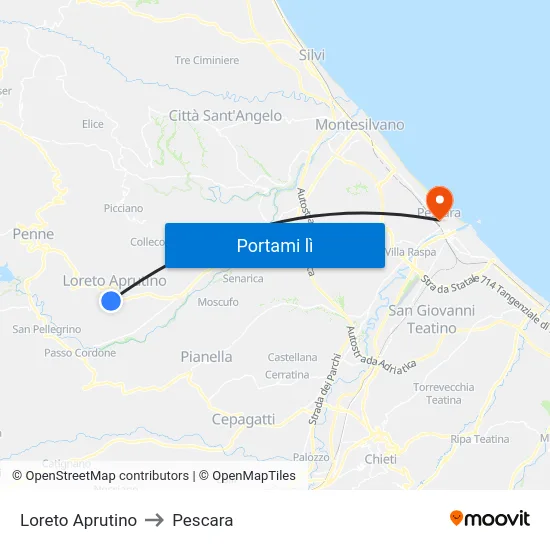 Loreto Aprutino to Pescara map