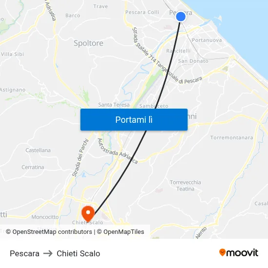 Pescara to Chieti Scalo map