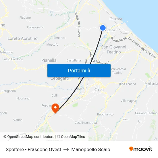 Spoltore - Frascone Ovest to Manoppello Scalo map