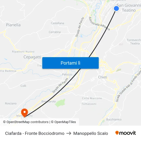 Ciafarda - Fronte Bocciodromo to Manoppello Scalo map