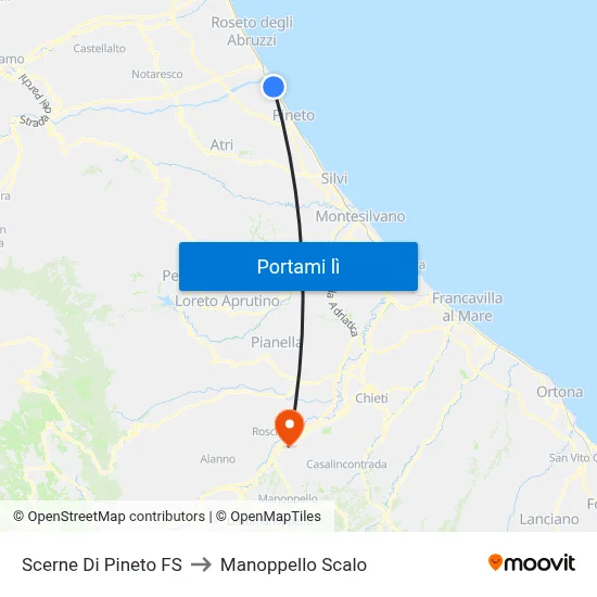 Scerne Di Pineto FS to Manoppello Scalo map