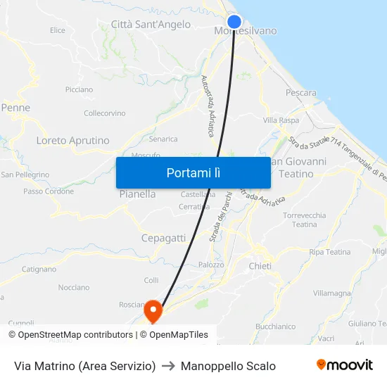 Via Matrino (Area Servizio) to Manoppello Scalo map