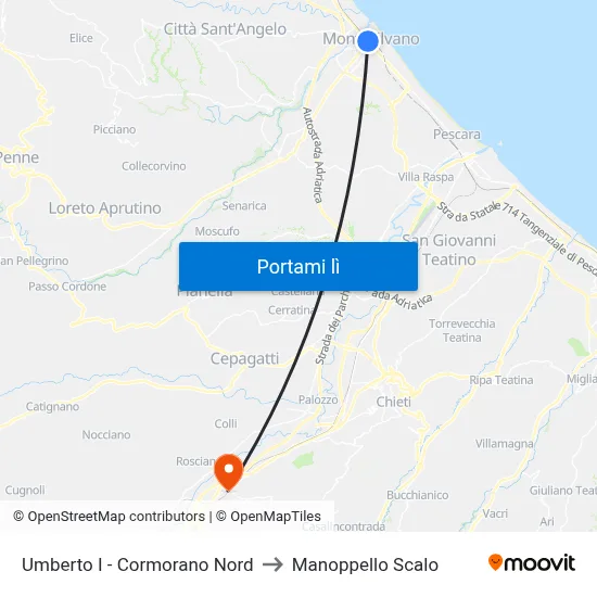 Umberto I - Cormorano Nord to Manoppello Scalo map