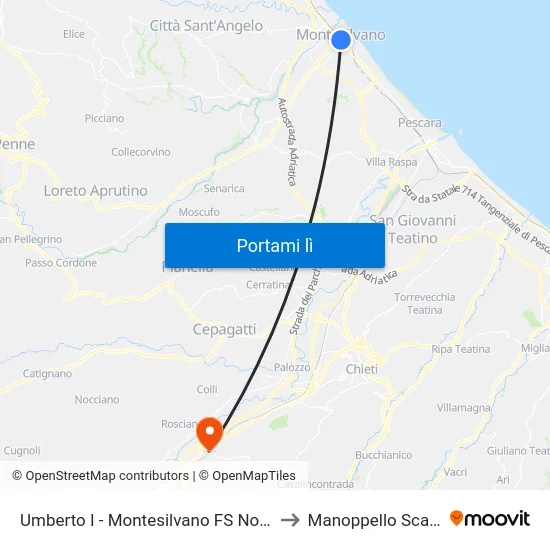 Umberto I - Montesilvano FS Nord to Manoppello Scalo map
