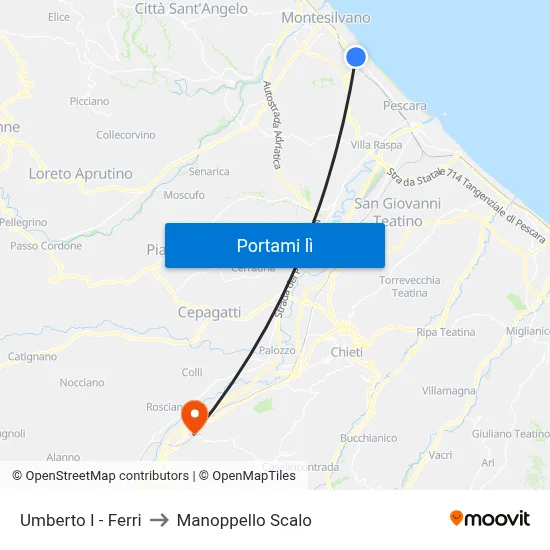Umberto I - Ferri to Manoppello Scalo map