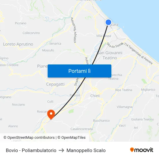 Bovio - Poliambulatorio to Manoppello Scalo map