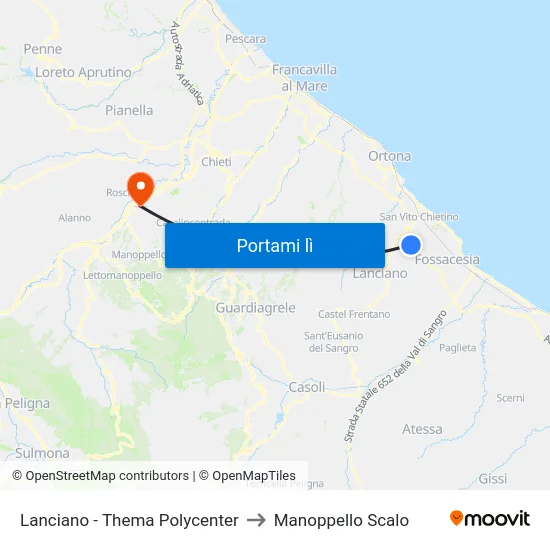 Lanciano - Thema Polycenter to Manoppello Scalo map