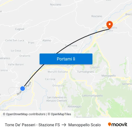 Torre De' Passeri - Stazione FS to Manoppello Scalo map