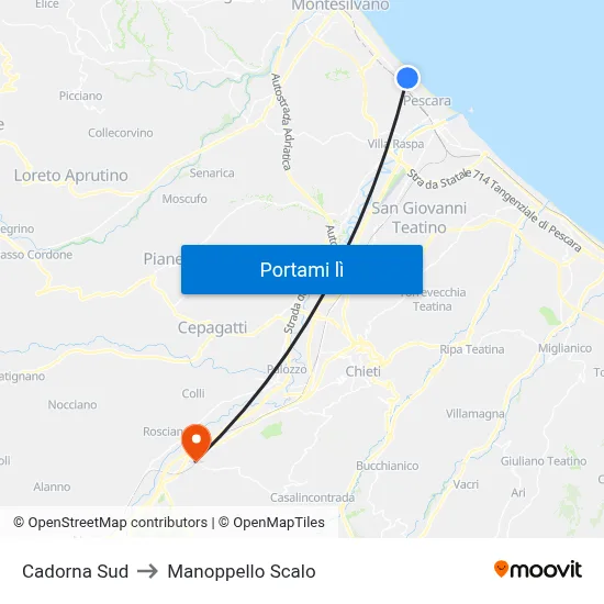 Cadorna Sud to Manoppello Scalo map