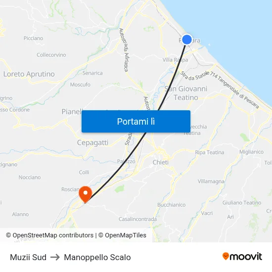 Muzii Sud to Manoppello Scalo map